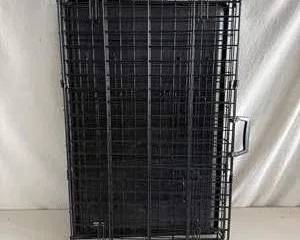 Black Metal Wire Folding Pet Crate Cage with Plastic Tray