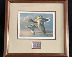 Framed Limited Edition Mallard Duck Print with Migratory Bird Hunting and Conservation Stamp by James Hautman 1995
