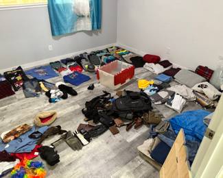 More clothes. Blankets, sheets, kids, adults, drapes