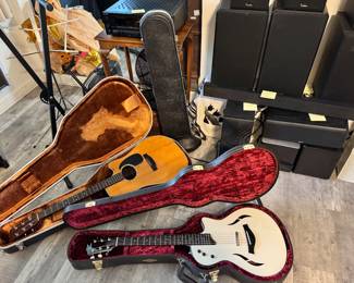 Taylor autistic/electric.  Martin acoustic cutaway with over sound hole. Juniper Trombone. More will be posted by tommorw