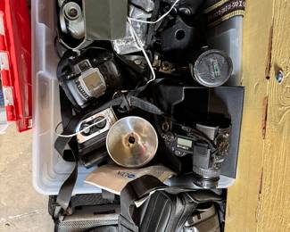 Old cameras, lens, video recorders, binoculars 