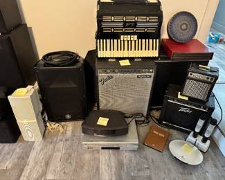 750 watt yahmaha passive loud speaker, karaoke machine, small percussion instruments (more to come) accordion with original case