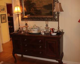 Mahogany buffet and antique print