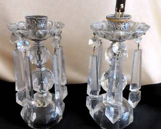 Vintage Glass Cube Boudoir Hurricane Lamp W Crystal Prisms