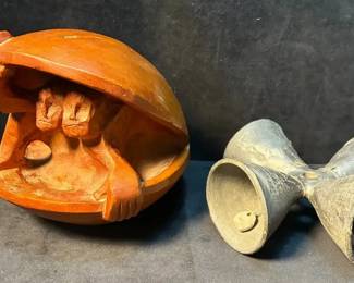 Oaxacan Wedding Bell And Carved Wooden Guys In A Shell 