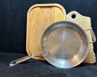 AllClad 12in Fry Pan And Wood Cutting Boards