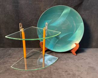 Knutsen Line Enamel Plate And Glass Corner Shelf