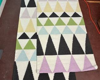 Pair Of Wool Flat Weave Rugs, 28x96 