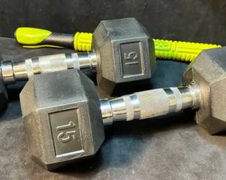 15lb Rubber Dumbbells Roller Bar