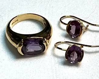 Sterling Amethyst Ring  Earring Set