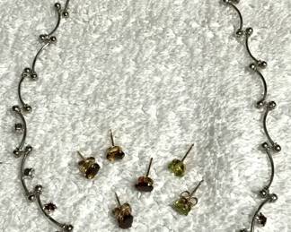 Link Necklace With Glass Stone Accents