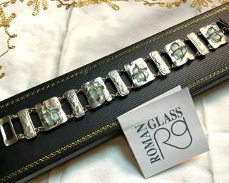 Roman Glass Sterling Bracelet