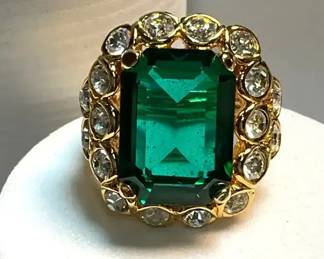 Green Gold Tone Statement Ring