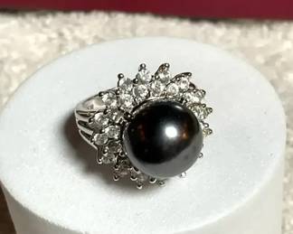 Sterling Ring With Large Black Pearl