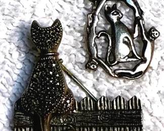 Sterling Cat On A Fence Pin