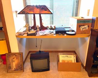 Micah company lamp, vintage electronics, religious pieces