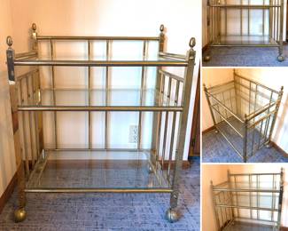 Vintage Milo Baughman style brass and glass bar cart/tea cart