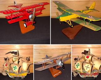 A model of a Fokker Dr.I triplane, from World War I, a de Havilland DH.82 Tiger Moth model, a vintage model of the ship Niña, one of the three ships used by Christopher Columbus in his first voyage to the Americas in 1492, a F.1 Camel model and a model of the ship Santa María. It was the largest of the three ships used by Christopher Columbus during his first voyage to the Americas in 1492.
