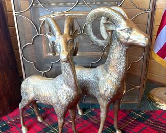 Vintage large 28” brass big horned sheep ram