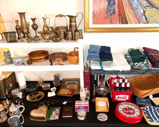 Vintage brass figurines miscellaneous, beer steins, Coca-Cola