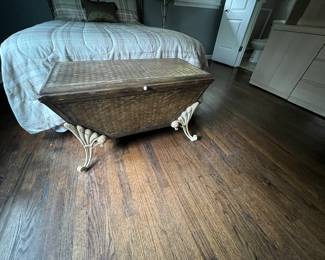 Wicker Trunk with metal legs and sliding storage bin  inside