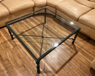 Diego Giacometti Iron & Glass Verdigris Finish Table, matching Side Tables + Stand