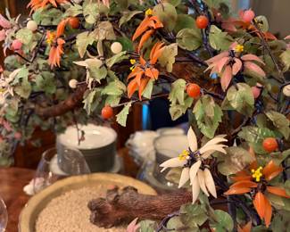 Vintage Large Bonsai Glass Tree Jade, Peking glass, Cherry blossom Vintage 70's