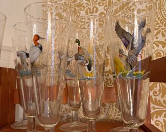 Vintage 1970's Ned Smith Waterfowl Pilsner Glasses Rare Set