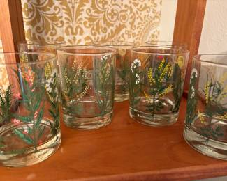 Vintage 1980's Neiman Marcus Botanical Grasses Bar Rocks Glasses Set