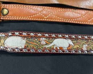 Hand Painted Leather Armadillo Western Belt