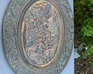 Large metal platter, wall hanging 