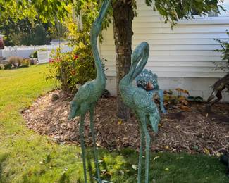 Pair Bronze Crane Fountain 