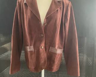 Ladies Brown Suede Leather Blazer Size XXL