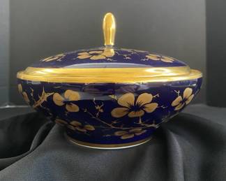 Royal Porcelain Echt Cobalt Blue Gold Covered Bowl