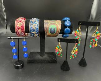 Peacock Earrings And Bangle With Two Grape Themed Bangles Beaded Blue Bracelet And Earrings