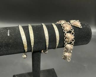 Sterling Silver Adjustable Bangles With Bells And Mexico 925 Bracelet In Need Of Repair