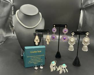 The Lucky Box Heart Earrings With Costume Rhinestone Necklace And Earrings