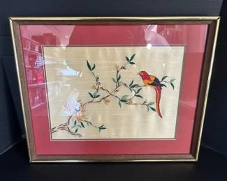 Vintage Framed Chinese Silk Embroidered Bird