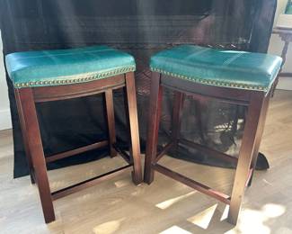 Pair Of Blue Linon Claridge Counter Stools