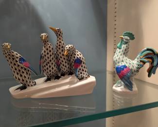 Herend Penguins and Rooster figurine
