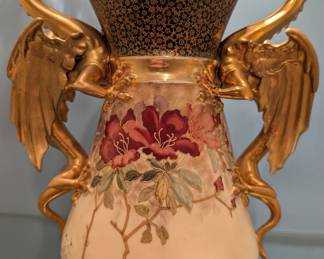 Art Nouveau Double Dragon Handle Vase , Marked HR Austria