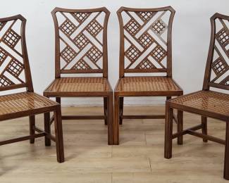 4 contemporary mahogany chairs with caned seats