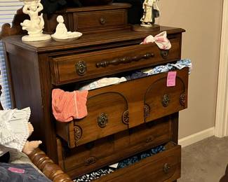 Antique Bedroom Suite  Full Size Bed, Chest of Drawers and Dresser with Mirror