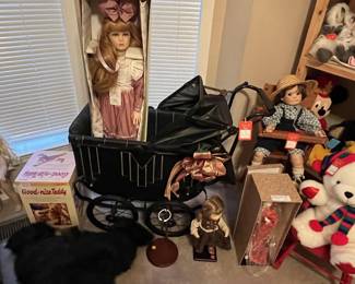1800's Fully Restored Baby Carriage with Dolls and Goodnight Bear