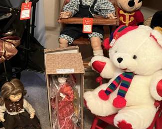 Bears in Vintage 1990's Child Rockers, China Doll, Hummel Doll