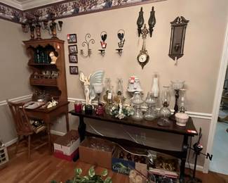 1970 Hard Rock Maple with Windsore Chair, Rustic Sofa Table, Lamps and Votive Cups