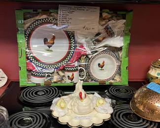 Ella's Roosters  and Vintage Egg Plate with Chick S&P