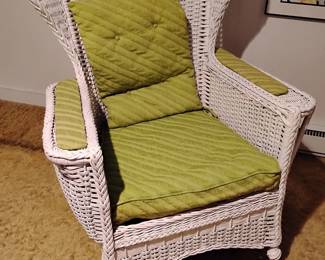 WICKER CHAIR WITH 70s CLOTH.  SOME WEAR NOT SHOWN