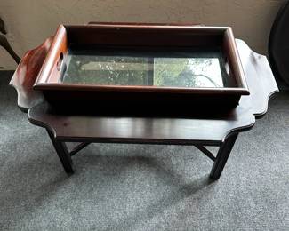 Vintage coffee table with glass tray insert