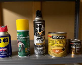 Assorted paints and household chemicals
